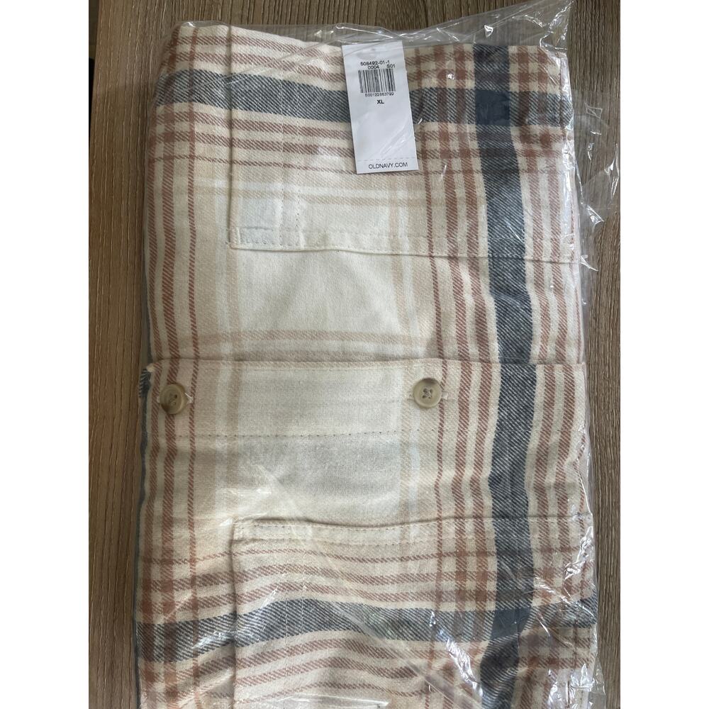 Old Navy Cream Plaid Flannel Boyfriend Button Down Shirt Top NEW XL Womens Warm - Picture 6 of 9